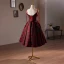 Vintage / Retro Burgundy Printing Short Homecoming Graduation Dresses 2024 A-Line / Princess Spaghetti Straps Sleeveless Backless Formal Dresses