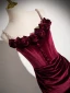Charming Burgundy Velvet Flower Evening Dresses 2024 Trumpet / Mermaid Spaghetti Straps Sleeveless Backless Sweep Train Evening Party Formal Dresses