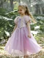 Lovely Lavender Birthday Flower Girl Dresses 2023 A-Line / Princess Square Neckline Short Sleeve Floor-Length / Long Flower Girl Dresses