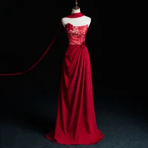 Exquisite Red Jacquard Evening Dresses 2026 A Line Princess Strapless Sleeveless Backless
