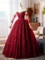 Blumenfee Burgunderrot Strass Applikationen Ballkleider 2025 Ballkleid Bandeau Ärmellos Lange Festliche Kleider