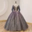Elegant Purple Gradient-Color Prom Dresses 2022 Ball Gown Scoop Neck Pearl Lace Flower Short Sleeve Backless Floor-Length / Long Prom Formal Dresses