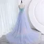 Glitzernden Himmelblau Pailletten Ballkleider 2023 A Linie Eckiger Ausschnitt Ärmellos Rückenfreies Sweep / Pinsel Zug Ball Festliche Kleider