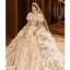 Luxury / Gorgeous Charming Ivory Beading Pearl Rhinestone Star Sequins Wedding Dresses 2022 Ball Gown High Neck Cascading Ruffles Short Sleeve Royal Train