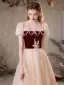 Chic / Beautiful Burgundy Beading Lace Flower Pearl Sequins Prom Dresses 2024 A-Line / Princess Square Neckline Short Sleeve Backless Floor-Length / Long Prom Formal Dresses