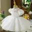 Modest / Simple Ivory Birthday Flower Girl Dresses 2022 Ball Gown High Neck Puffy Short Sleeve Floor-Length / Long Flower Girl Dresses