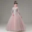 Elegant Blushing Pink Beading Rhinestone Lace Flower Birthday Flower Girl Dresses 2025 Ball Gown Scoop Neck Long Sleeve Floor-Length / Long