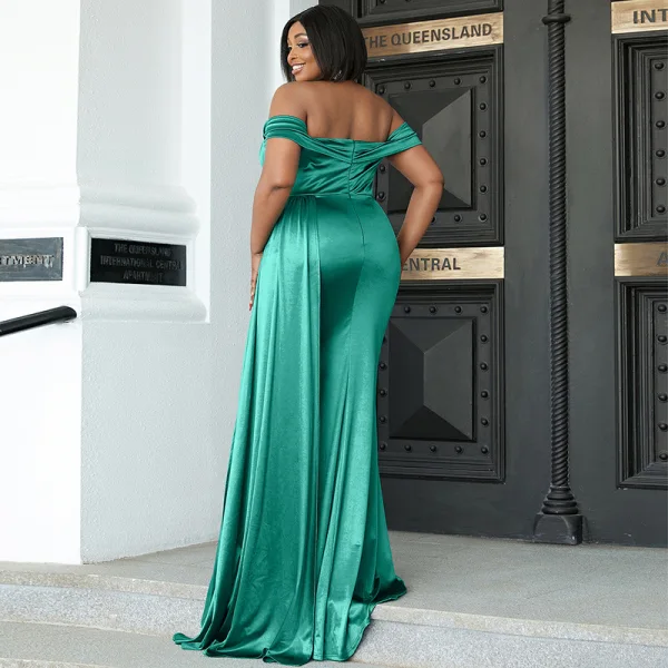 Chic / Belle Vert Citron Grande Taille Robe De Soirée 2022 Trompette / Sirène De l'épaule Manches Courtes Dos Nu Soirée Train De Balayage Robe De Ceremonie