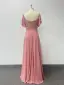 Chic / Beautiful Blushing Pink Sequins Chiffon Prom Dresses 2024 A-Line / Princess Square Neckline Short Sleeve Backless Floor-Length / Long Prom Formal Dresses