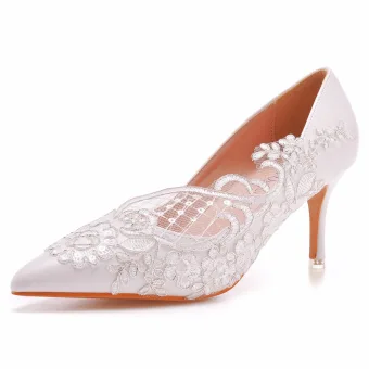 Élégant Blanche Paillettes En Dentelle Fleur Mariage Escarpins 2023 7 Cm Talons Aiguilles À Bout Pointu Escarpins Talons Hauts