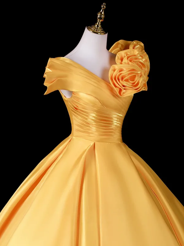 Vintage / Retro Yellow Appliques Prom Dresses 2026 Ball Gown V-Neck Short Sleeve Backless Floor-Length / Long Formal Dresses