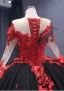 Haut de Gamme Noire En Dentelle Fleur Perlage Paillettes Appliques Tribunal Train Robe De Bal 2024 Robe Boule Encolure Dégagée Manches Longues Promo Robe De Ceremonie