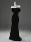 Haut de Gamme Noire Velours Robe De Soirée 2025 Trompette / Sirène Bustier Sans Manches Dos Nu Train De Balayage Soirée Robe De Ceremonie