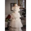Charming Champagne Appliques Cascading Ruffles Wedding Dresses 2025 A-Line / Princess Strapless Sleeveless Backless Floor-Length / Long