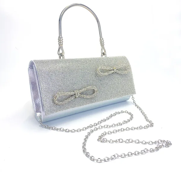 Scintillantes Argenté Faux Diamant Noeud Pochette Soirée 2024