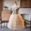 Charming Champagne Pearl Appliques Homecoming Graduation Dresses 2025 A-Line / Princess Strapless Sleeveless Backless Tea-length Formal Dresses