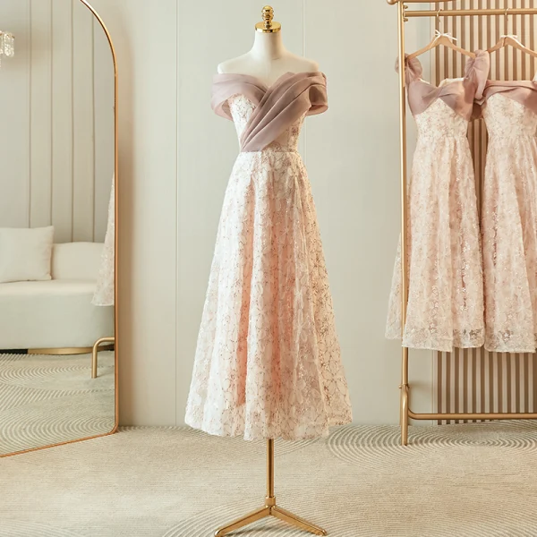 Simple Rougissant Rose Fleur Robe Demoiselle D'honneur 2024 Princesse Manches Courtes Thé Longueur Dos Nu