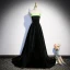 Elegant Black Suede Prom Dresses 2023 A-Line / Princess Strapless Sleeveless Backless Sweep Train Prom Formal Dresses