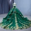 High-end Dark Green Sequins Lace Flower Appliques Prom Dresses 2023 Ball Gown Square Neckline Sleeveless Backless Bow Royal Train Prom Formal Dresses