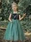 Chic / Beautiful Jade Green Rhinestone Glitter Birthday Flower Girl Dresses 2023 A-Line / Princess Square Neckline Sleeveless Backless Tea-length Flower Girl Dresses