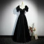Elegant Black Evening Dresses  2023 A-Line / Princess Square Neckline Bow Puffy Short Sleeve Backless Floor-Length / Long Evening Party Formal Dresses