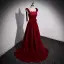 Chic / Beautiful Burgundy Suede Prom Dresses 2022 A-Line / Princess Square Neckline Sleeveless Backless Rhinestone Floor-Length / Long Prom Formal Dresses