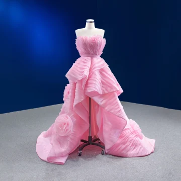 High End High Low Blushing Pink Cascading Ruffles Asymmetrical Prom Dresses 2022 Ball Gown Strapless Sleeveless Backless Prom Formal Dresses