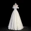 Vintage / Retro Ivory Printing Prom Dresses 2023 A-Line / Princess Off-The-Shoulder Short Sleeve Backless Floor-Length / Long Formal Dresses