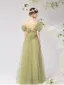 Fashion Sage Green Sequins Ruffle Prom Dresses 2025 A-Line / Princess Off-The-Shoulder Short Sleeve Backless Floor-Length / Long Prom Formal Dresses
