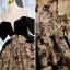 Vintage / Retro Black Printing Sequins Prom Dresses 2023 Ball Gown Strapless Short Sleeve Backless Bow Floor-Length / Long Prom Formal Dresses