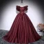 Vintage / Retro Burgundy Satin Prom Dresses 2025 Ball Gown Off-The-Shoulder Short Sleeve Backless Floor-Length / Long Formal Dresses