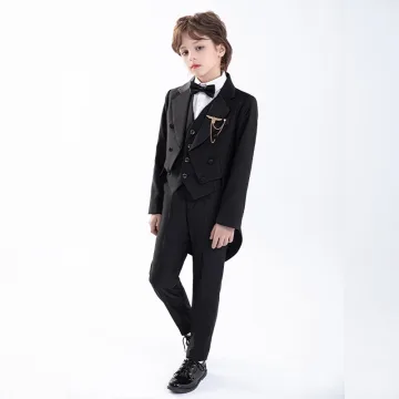Noire Manches Longues Mariage Costume Garçon Mariage 2025 Manteau Bijoux De Corps Pantalon Chemise Cravate Gilet