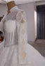 Luxury / Gorgeous White Beading Pearl Sequins Lace Flower Wedding Dresses 2025 Ball Gown High Neck Long Sleeve Backless Court Train
