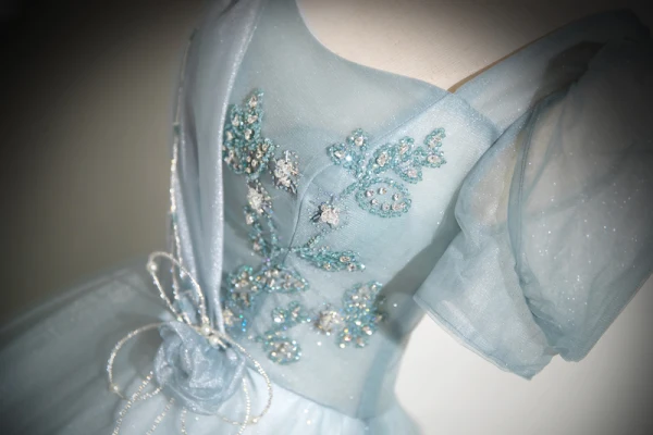 Elegant Sky Blue Beading Prom Dresses 2024 Ball Gown Square Neckline Short Sleeve Backless Floor-Length / Long Prom Formal Dresses