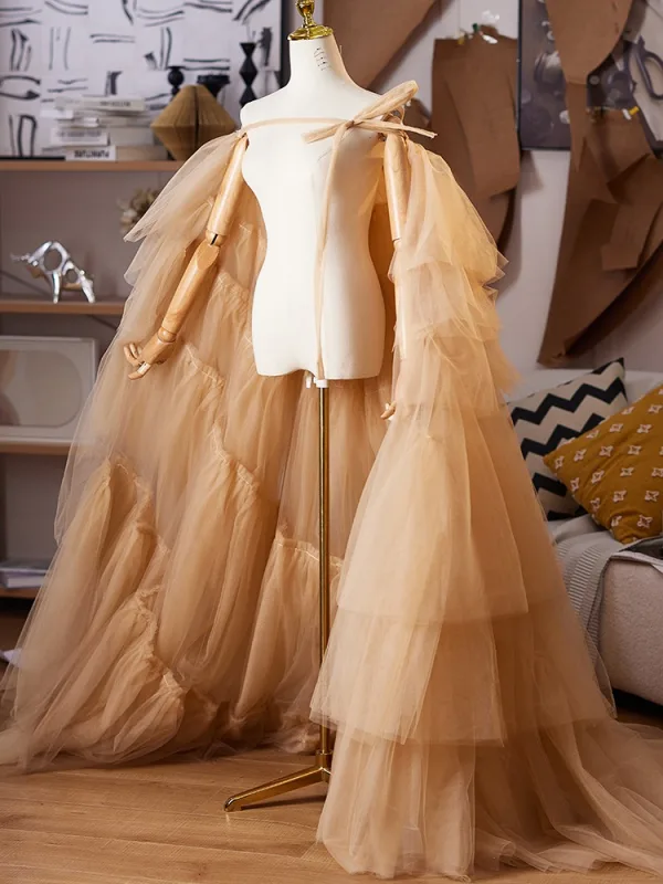 Fashion Champagne Cascading Ruffles Handmade Prom shawl 2025