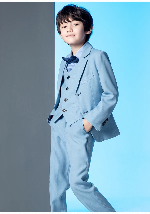 Bleu Ciel 5 pièces Manches Longues Costume Garçon Mariage 2022 Manteau Pantalon Chemise Cravate Gilet Costumes De Mariage pour garçons