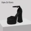 Fashion Beige Leather Prom Womens Sandals 2023 Ankle Strap 12 cm Thick Heels Square Toe Sandals
