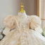 Sparkly Champagne Pearl Sequins Birthday Flower Girl Dresses 2022 Ball Gown High Neck Puffy Short Sleeve Tea-length Flower Girl Dresses