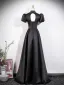 Audrey Hepburn-Stil Schwarz Ballkleider 2026 A Linie Stehkragen Geschwollenes Kurze Ärmel Rückenfreies Lange Festliche Kleider