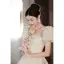 Elegant Ivory Pearl Appliques Prom Dresses 2022 A-Line / Princess Square Neckline Short Sleeve Backless Floor-Length / Long Prom Formal Dresses