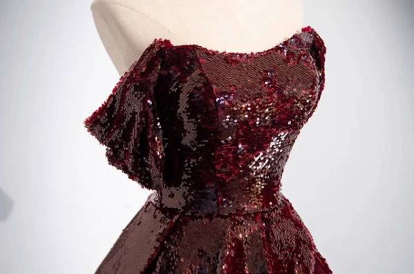 Chic / Belle Bordeaux Paillettes Robe De Bal 2024 Robe Boule Bustier Sans Manches Dos Nu Longue Promo Robe De Ceremonie