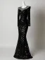 Sparkly Black Sequins Rhinestone Evening Dresses 2026 Trumpet / Mermaid Scoop Neck Long Sleeve Floor-Length / Long Formal Dresses