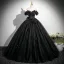 Elegant Black Appliques Prom Dresses 2025 Ball Gown Off-The-Shoulder Short Sleeve Backless Floor-Length / Long Formal Dresses