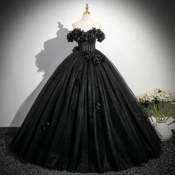 Elegant Black Appliques Prom Dresses 2025 Ball Gown Off The Shoulder Short Sleeve Backless Floor Length Long Formal Dresses