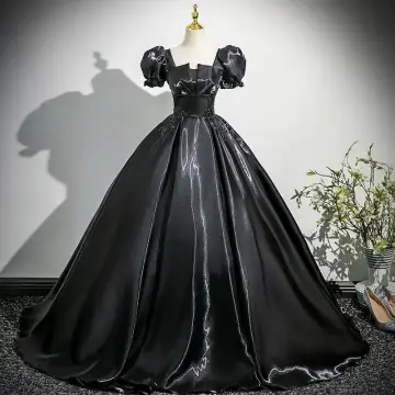 Élégant Noire En Dentelle Fleur Robe De Bal 2025 Robe Boule Encolure Carrée Gonflée Manches Courtes Dos Nu Train De Balayage Promo Robe De Ceremonie