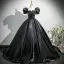 Elegant Black Lace Flower Prom Dresses 2025 Ball Gown Square Neckline Puffy Short Sleeve Backless Sweep Train Prom Formal Dresses