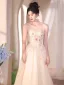 Chic / Beautiful Champagne Beading Sequins Flower Prom Dresses 2024 A-Line / Princess Strapless Sleeveless Backless Floor-Length / Long Prom Formal Dresses