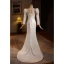 Fashion Ivory Satin Evening Dresses 2024 Trumpet / Mermaid Square Neckline Long Sleeve Backless Sweep Train Evening Party Formal Dresses