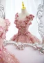 Flower Fairy Candy Pink Appliques Sequins Prom Dresses 2022 Ball Gown Scoop Neck Sleeveless Backless Floor-Length / Long Prom Formal Dresses