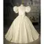 Elegant Champagne Satin Birthday Flower Girl Dresses 2022 Ball Gown Pearl Scoop Neck Puffy Short Sleeve Bow Backless Floor-Length / Long Flower Girl Dresses